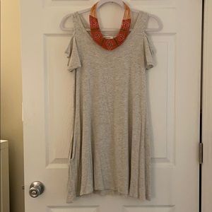Heather Oatmeal Cherish cold shoulder dress